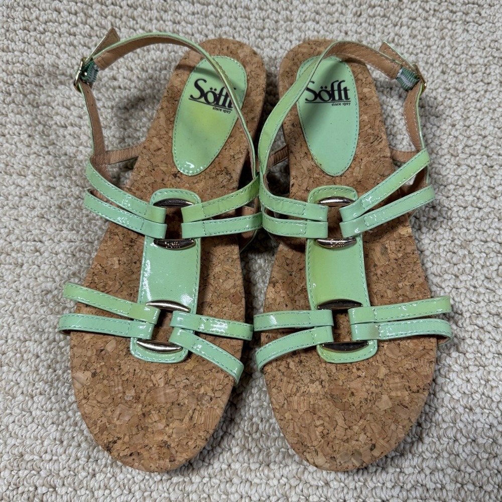 Sofft Catl 13 Sandals Womens 9.5 Green Boho Chic‎ Low Wedge Slingback Strappy - Picture 3 of 8